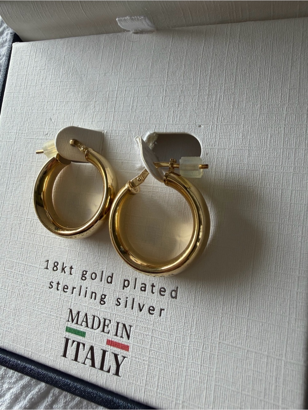 Lucia Mara 18kt Gold Plated Sterling Silver Hoop Earrings Italy NIB(B238) - Picture 3 of 9
